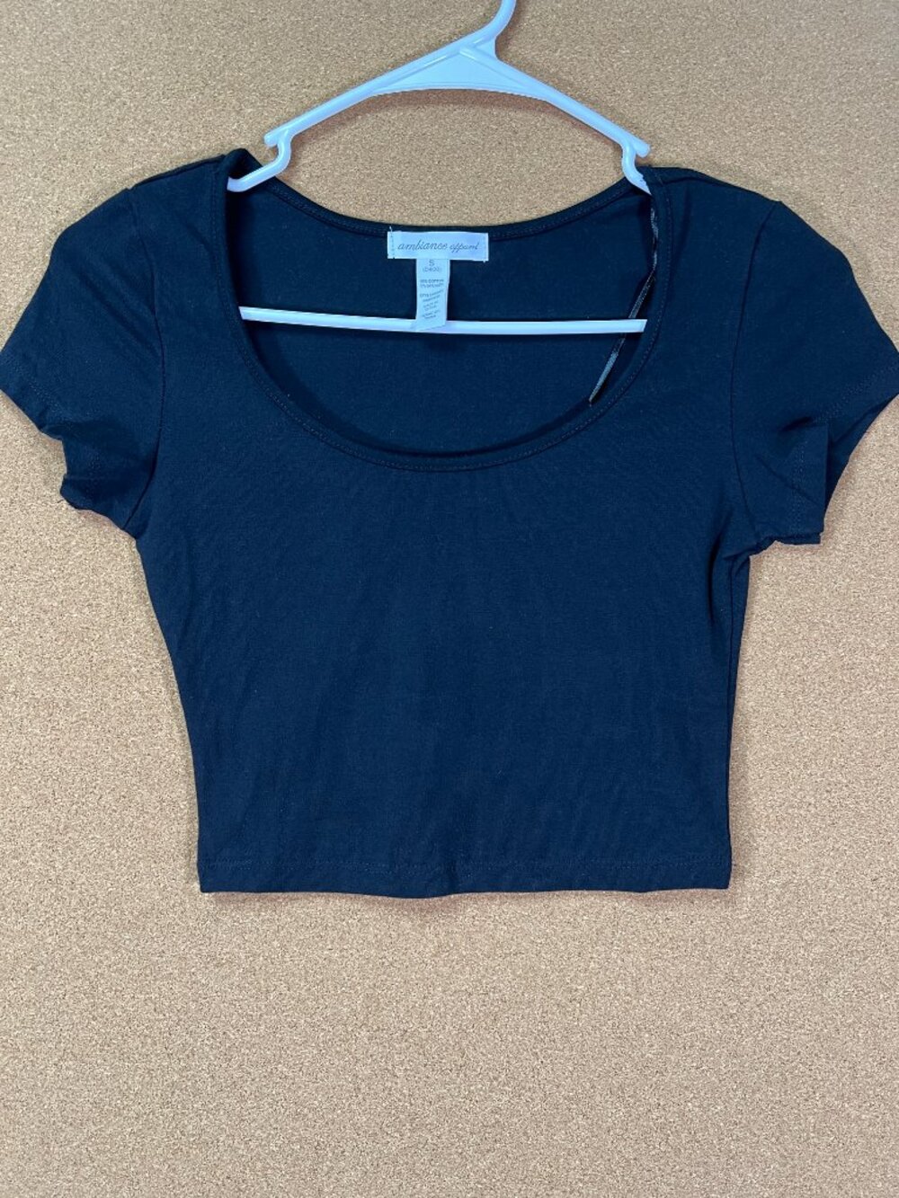 Ambiance Apparel Women Crop Top Shirt Black Small Short Sleeve NWOT